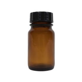 Lahvička skleněná HNĚDÁ 60 ml s plastovým černým víčkem
