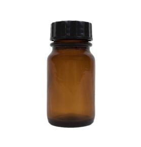 Lahvička skleněná HNĚDÁ 60 ml s plastovým černým víčkem