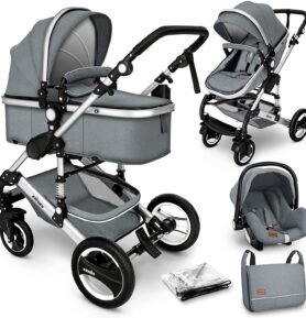 Kiduku Kombinovaný kočárek 3v1 Šedý