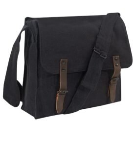 ROTHCO taška přes rameno plátěná VINTAGE s koženými řemínky ČERNÁ