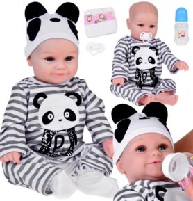 Tomido Rozkošná měkká Panenka Chlapec 45cm jako živá oblečená v kombinéze Panda