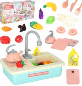 Tomido Dětský dřez na mytí nádobí s tekoucí vodou modrý