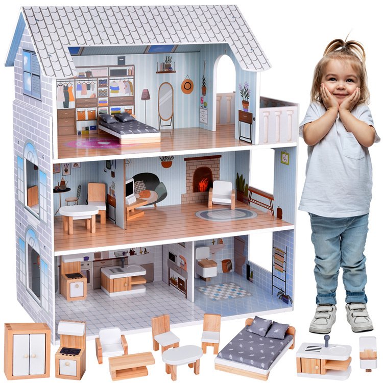 Tomido Dřevěný domeček pro panenky, Vila s nábytkem