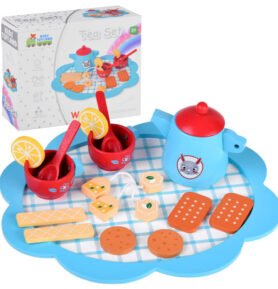 Tomido Dětský čajový set ZA4132 se sušenkami krekry a citronem Modrý dřevěný