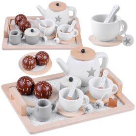 Tomido Čajový set Zimní s hvězdičkami BÉŽOVÝ dřevěný