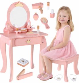 Tomido Toaletka Královská Dřevěná se zrcadlem + židlička + doplňky