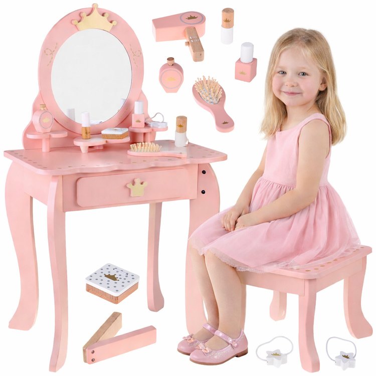 Tomido Toaletka Královská Dřevěná se zrcadlem + židlička + doplňky