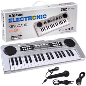 Tomido Hudební nástroj Varhany mini KEYBOARD 37 kláves + mikrofon STŘÍBRNÝ