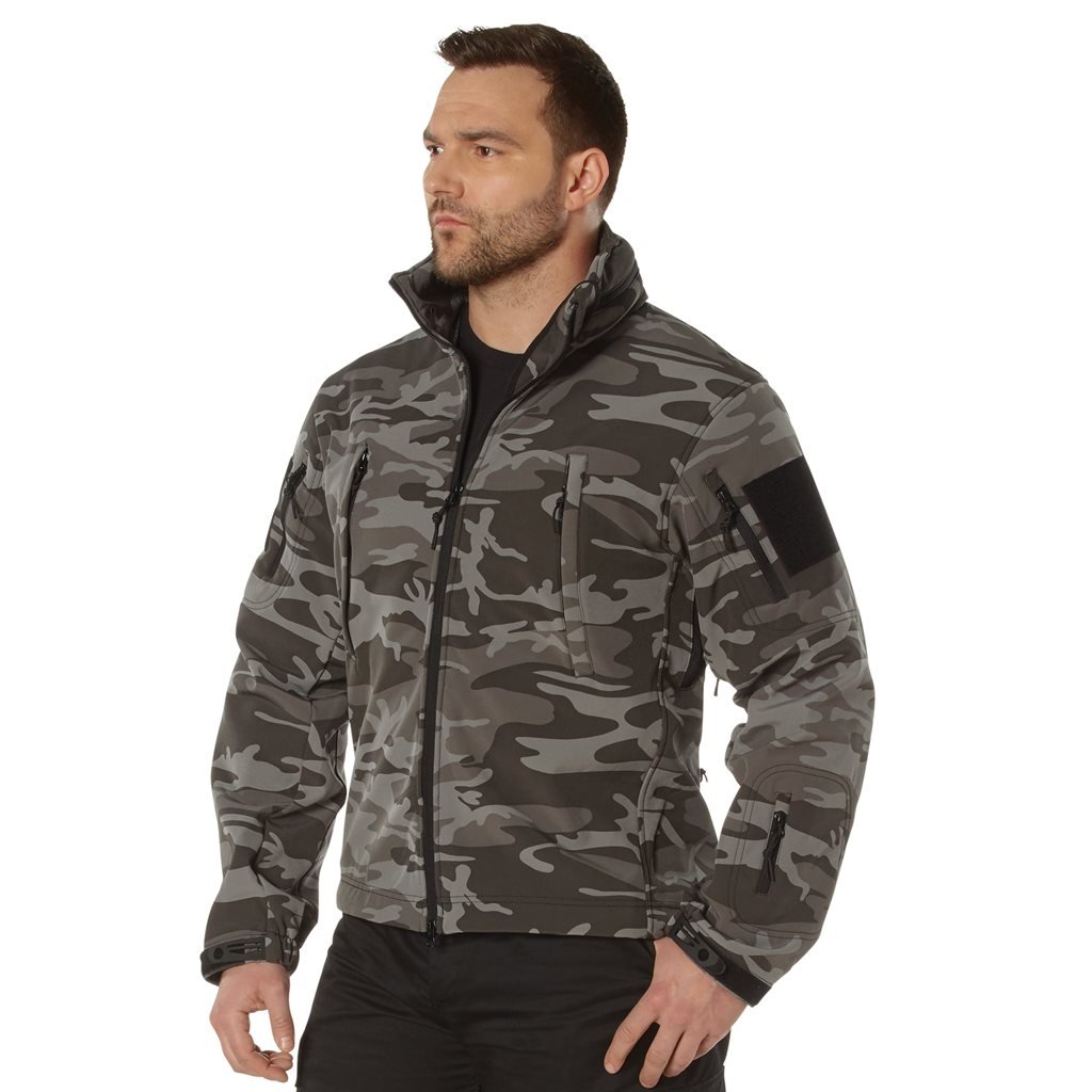 Bunda TACTICAL s kapucí softshell BLACK CAMO vel. S