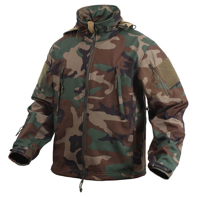 Bunda TACTICAL s kapucí softshell WOODLAND vel. 4XL