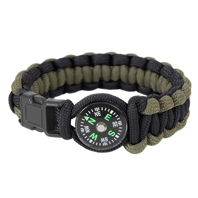 Náramek SURVIVAL PARACORD s kompasem ZELENO-ČERNÝ vel. 9