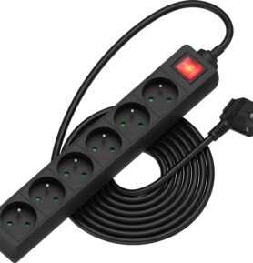 AlzaPower prodlužovací přívod 230V 6 zásuvek vypínač 5m černý
