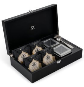 Bredemeijer Krabička na čaj Black (2 dózy na sypaný čaj + odměrka 4 sítka )