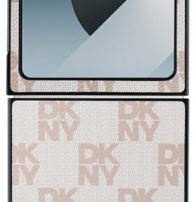DKNY PU Leather Checkered Pattern and Stripe Zadní Kryt pro Samsung Galaxy Z Flip6 Pink
