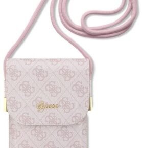 Guess PU 4G Metal Logo Script Phone Bag Pink