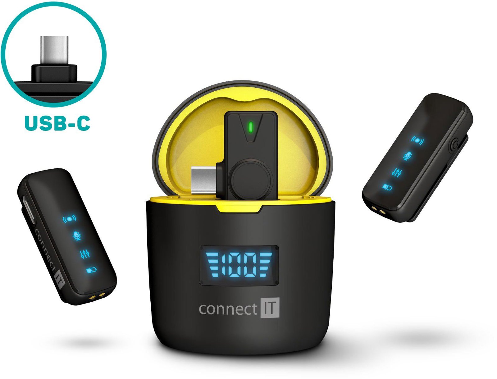 CONNECT IT ClipMic Pro USB-C (2 ks + receiver) set ČERNÝ