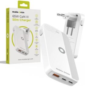Mobile Origin 65W GaN III Slim Charger dual USB-C Single USB-A White