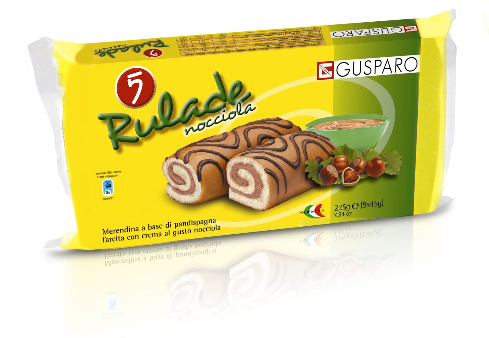 Piškotová miniroládka s náplní s lískooříškovou příchutí (5 x 45 g)