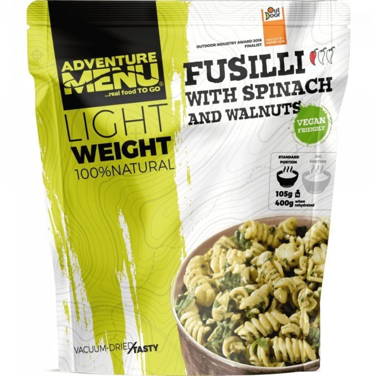ADVENTURE MENU fusilli se špenátem a vlašskými ořechy PORCE 105g/400g - dehydrované hotové jídlo