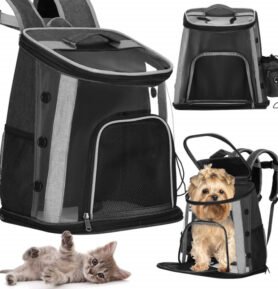 Batoh pro psa / kočku 38x34x26 cm do 15 kg SPRINGOS PA0230 černo-šedý