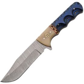 Damascus Knives nůž s pevnou čepelí BLUE WOOD damašek