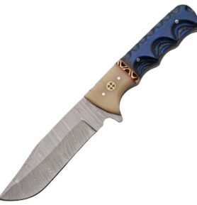 Damascus Knives nůž s pevnou čepelí BLUE WOOD damašek