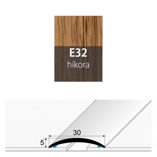 Přechodová lišta 30 mm oblá samolepící E32 hikora