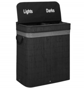 SPRINGOS Koš na prádlo dvoudílný 100l LUMORA bambus černý