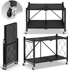 HIGHER Kovový regál 70x35x50 cm 2 police lakovaný mobilní CJ01-02