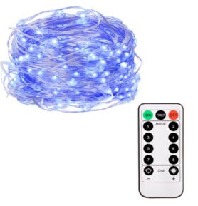 LED řetěz Nano - 10m, 100LED, 8 funkcí, ovladač, 3xAA, IP44, modrá