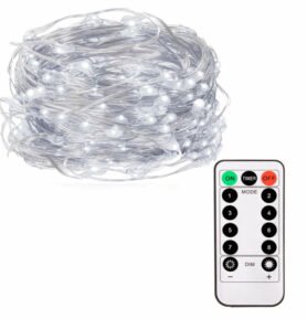 LED řetěz Nano - 5m, 50LED, 8-funkcí, ovladač, 3xAA, IP44, studená bílá