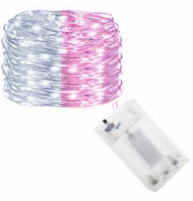 LED řetěz Nano Duo - 10m, 100LED, 3xAA, bílá/růžová