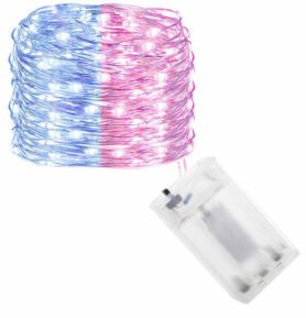 LED řetěz Nano Duo - 10m, 100LED, 3xAA, modrá/růžová