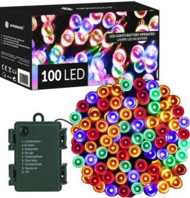 LED světelný řetěz - 10,5m, 100LED, 8 funkcí, 3xAA, IP44, multicolor