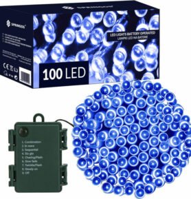 LED světelný řetěz - 10m, 100LED, 8 funkcí, 3xAA, IP44, modrá