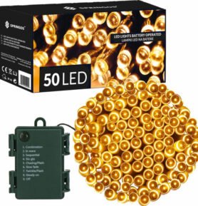 LED světelný řetěz - 5,5m, 50LED, 8 funkcí, 3xAA, IP44, teplá bílá