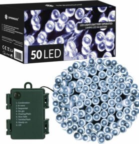 LED světelný řetěz - 5m, 50LED, 8 funkcí, 3xAA, IP44, studená bílá