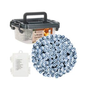 LED světelný řetěz - 9m, 120LED, 8-funkcí, 3xAA, IP44, studená bílá