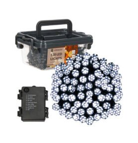 LED světelný řetěz - 9m, 120LED Krystal, 8 funkcí, 3xAA, IP44, studená bílá