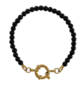 Náramek z černého achátu s karabinkou