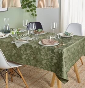 Sander Žakárový ubrus s úpravou proti skvrnám Flores, 140 x 200 cm, olive 51614-06