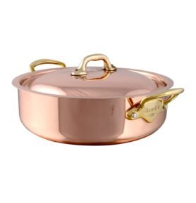 Mauviel Nízký kastrol s poklicí, měď / bronzová ucha, M'Héritage 150 B, 24 cm / 3,0 l 673324