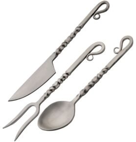 Příbor historický TWISTED matný s koženým pouzdrem