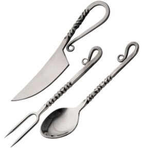 Příbor historický TWISTED leštěný s koženým pouzdrem