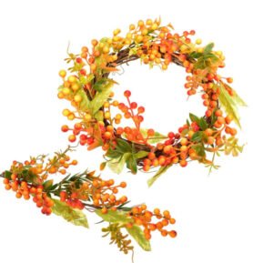 DOMMIO Dekorace - věnec a větvička podzimní, s bobulemi, 33/52 cm