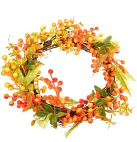 Proutěný věnec s umělými jeřabinami, 35 cm