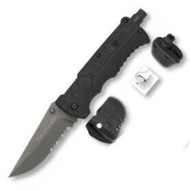 K25 nůž zavírací Tactical 19587 záchranář KOMBI ČERNÝ se svítilnou