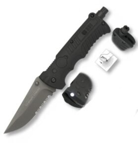 K25 nůž zavírací Tactical 19587 záchranář KOMBI ČERNÝ se svítilnou