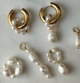 Výhodná sada náušnice kruhy s perlovými přívěsky