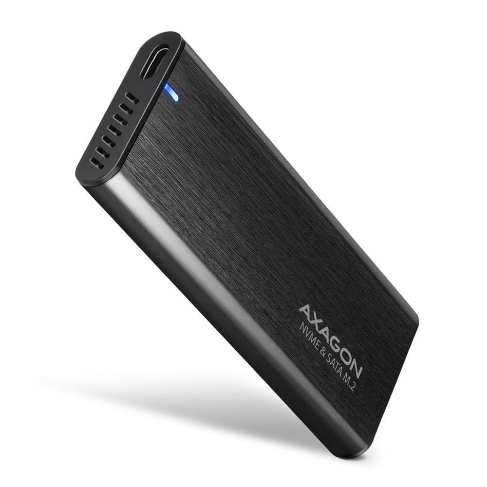 AXAGON EEM2-SB2, M.2 NVMe & SATA screwless RAW box USB-C 10 Gbps, black